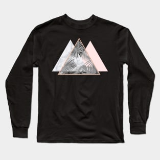 Copper blush gray marble geometric triangles pattern Long Sleeve T-Shirt